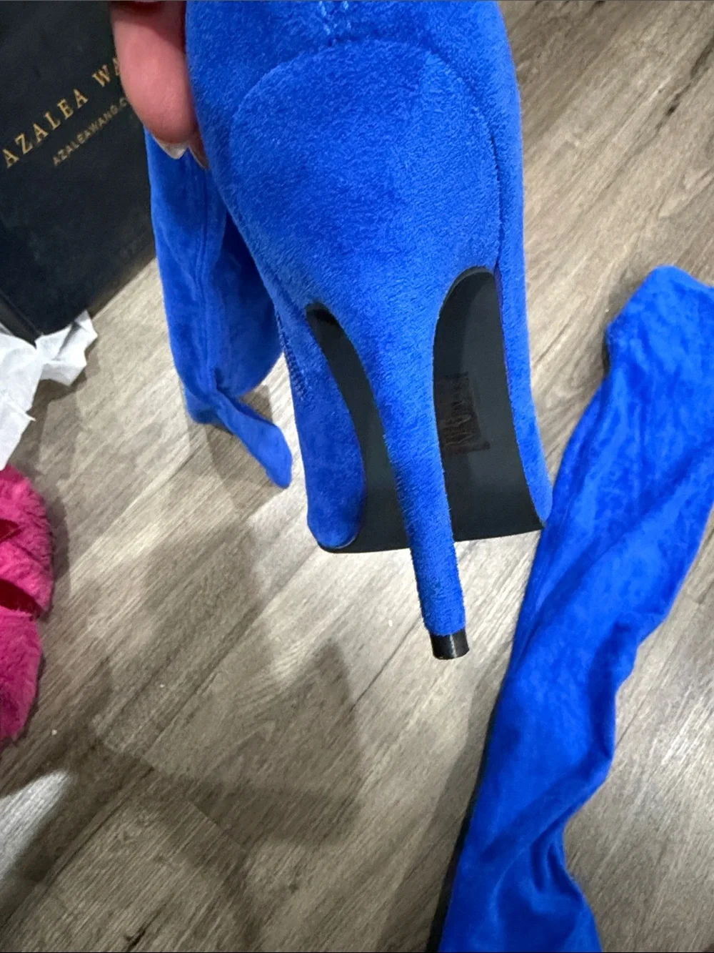 Over-the-Knee Stiletto Boots — Electric Blue Suede